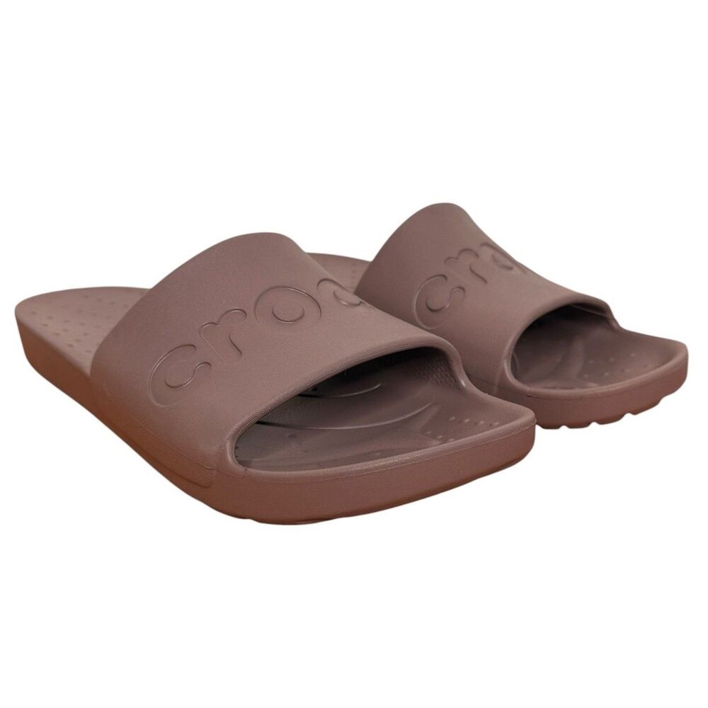 New Crocs Truffle Brown Slides Unisex Women’s 10/Men’s 8 Logo Water Friendly